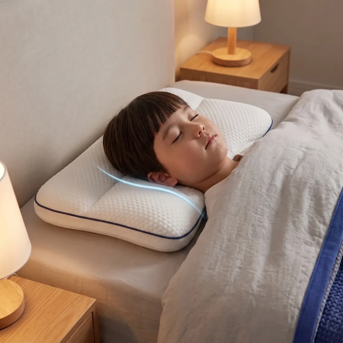 Kind schläft ruhig auf dem KidsNest Kissen