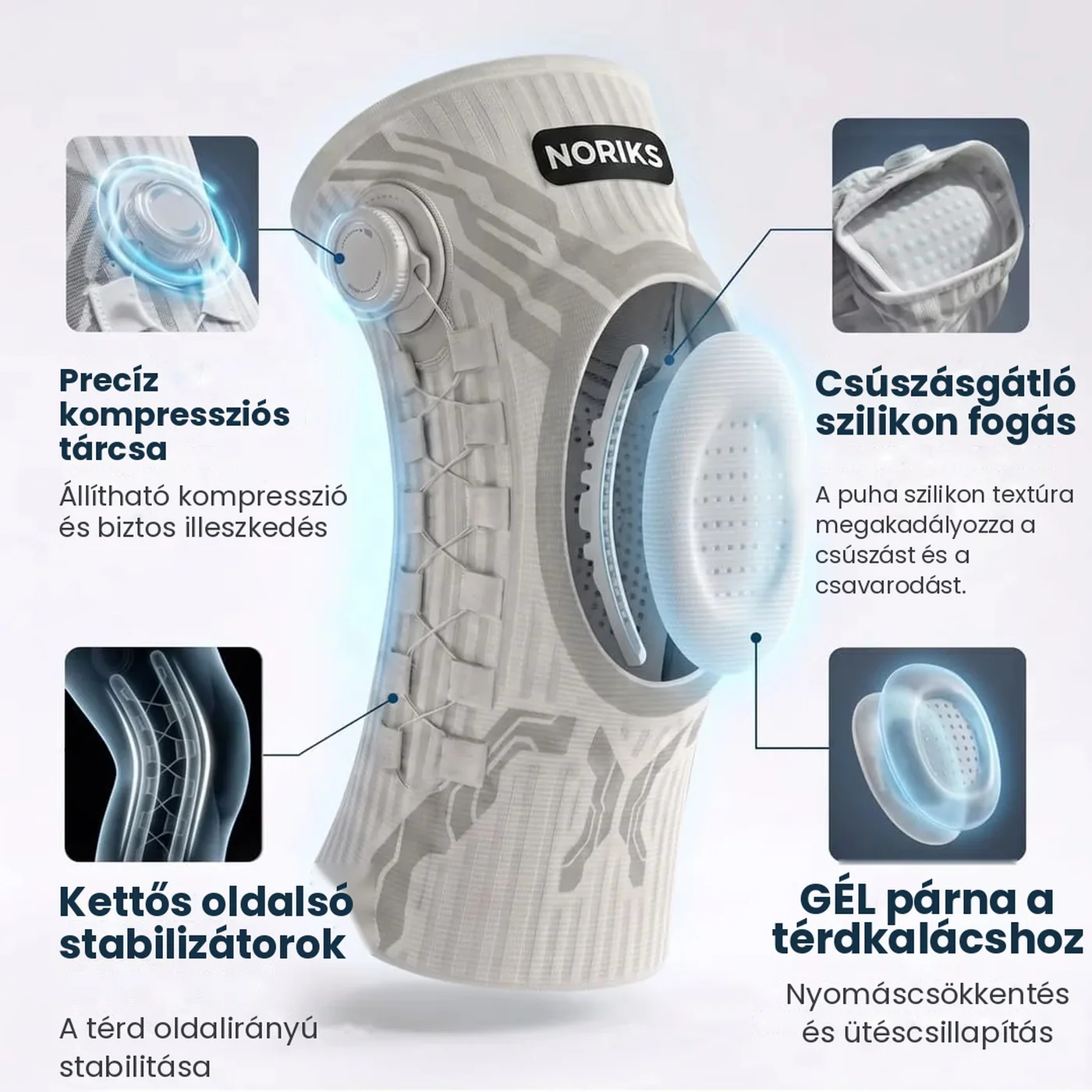 A NORIKS KneeFix rögzítő négy funkciója