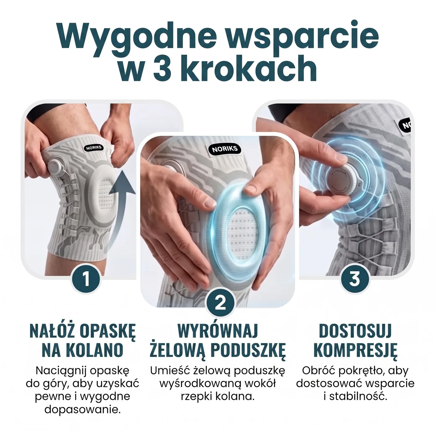 Wygodne wsparcie w trzech krokach — naciągnij, wyrównaj, wyreguluj