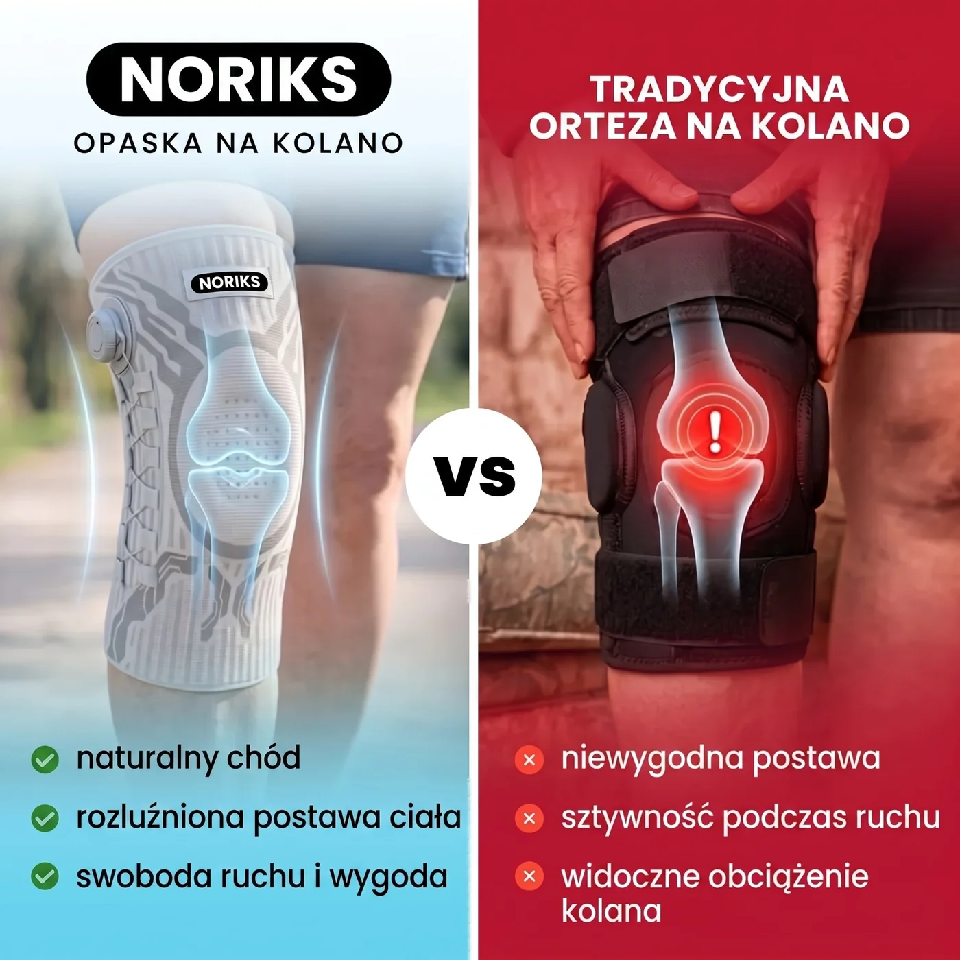 Orteza kolana NORIKS w porównaniu z tradycyjną ortezą