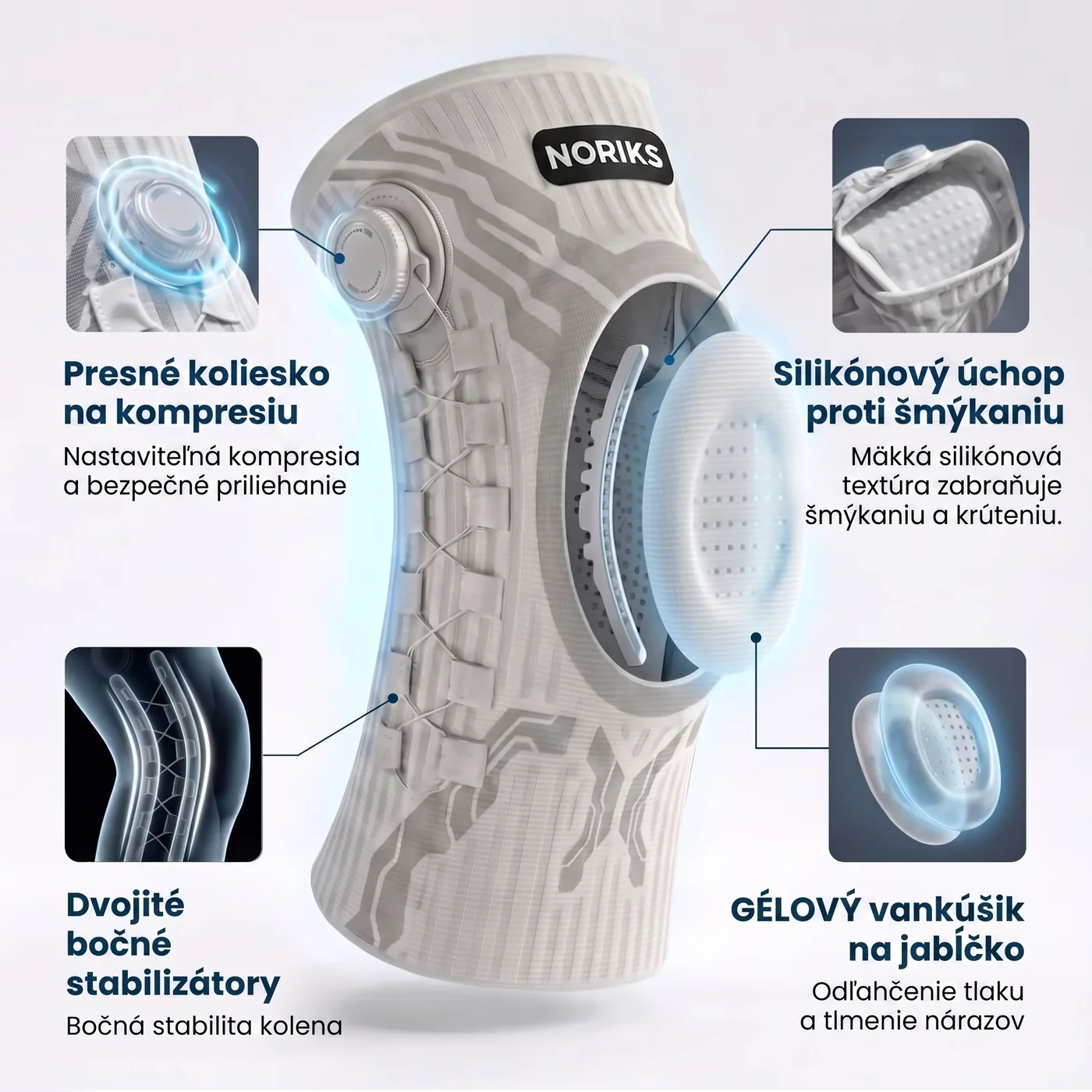 Štyri funkcie ortézy NORIKS KneeFix